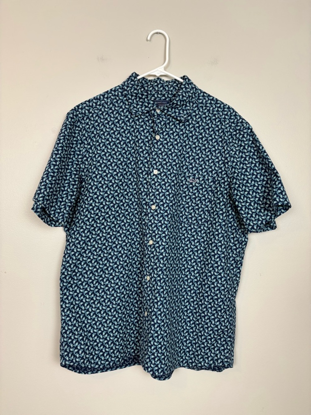 Vineyard Vines Kentucky Derby Shirt Mens Med Blue Short Sleeve Button Front Prep